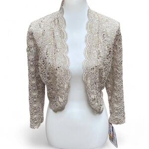 INC International Concepts Champagne Lace Sequin Bolero Jacket